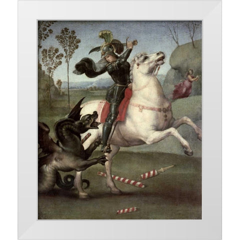 St. George Fighting The Dragon White Modern Wood Framed Art Print by Raphael