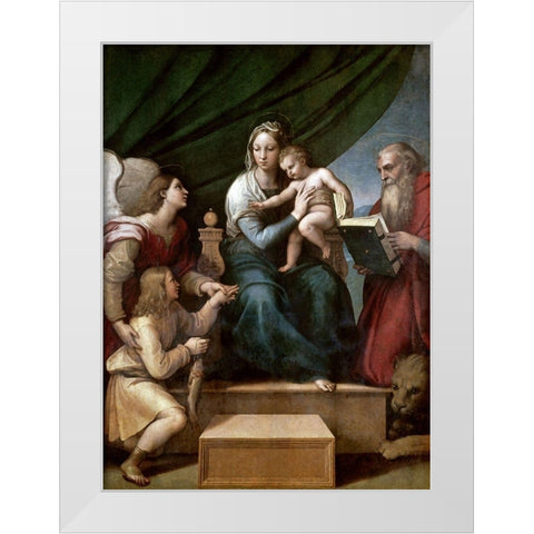 Virgin of The Fish White Modern Wood Framed Art Print by Raphael