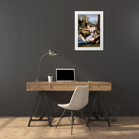 Virgin With The Veil White Modern Wood Framed Art Print by Raphael