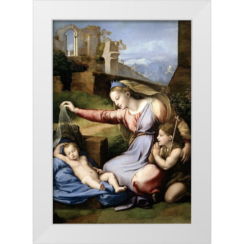 Virgin With The Veil White Modern Wood Framed Art Print by Raphael