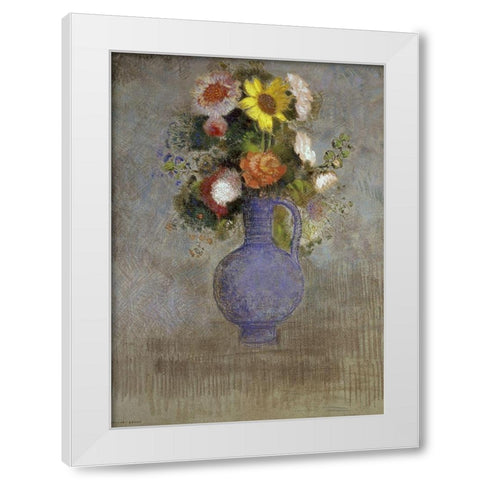 Bouquet in a Blue Vase White Modern Wood Framed Art Print by Redon, Odilon