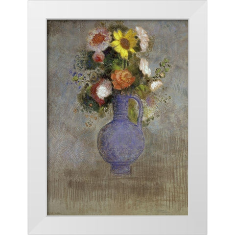 Bouquet in a Blue Vase White Modern Wood Framed Art Print by Redon, Odilon