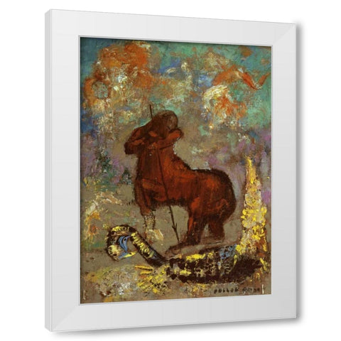 Centaur and Dragon White Modern Wood Framed Art Print by Redon, Odilion