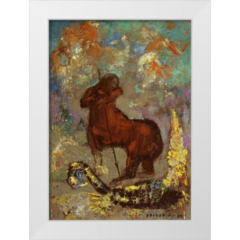 Centaur and Dragon White Modern Wood Framed Art Print by Redon, Odilion