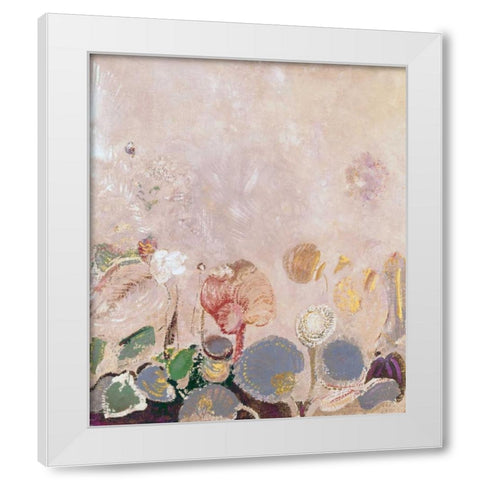 Flower Field White Modern Wood Framed Art Print by Redon, Odilion