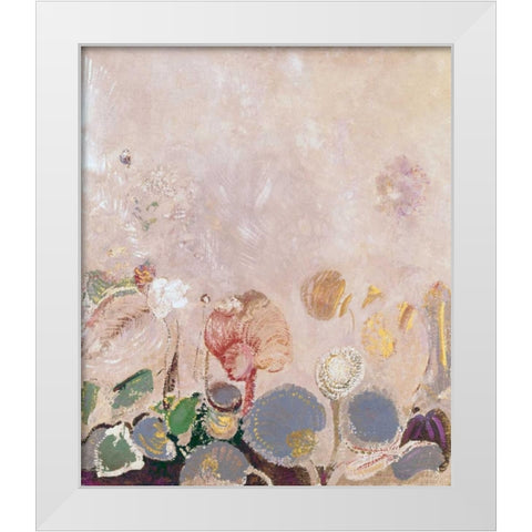 Flower Field White Modern Wood Framed Art Print by Redon, Odilion