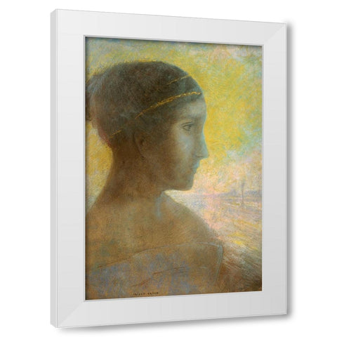 Head of a Young Woman in Profile White Modern Wood Framed Art Print by Redon, Odilon