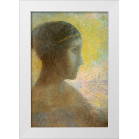 Head of a Young Woman in Profile White Modern Wood Framed Art Print by Redon, Odilon