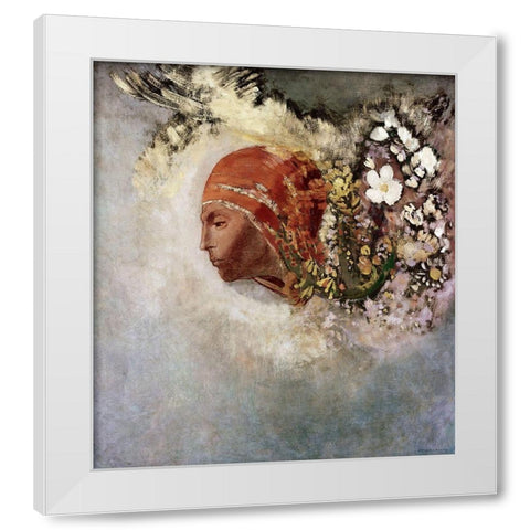 Head With Flowers White Modern Wood Framed Art Print by Redon, Odilon