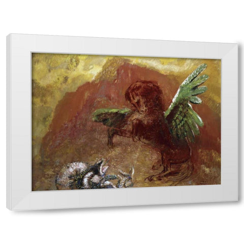 Pegasus and Hydra White Modern Wood Framed Art Print by Redon, Odilion