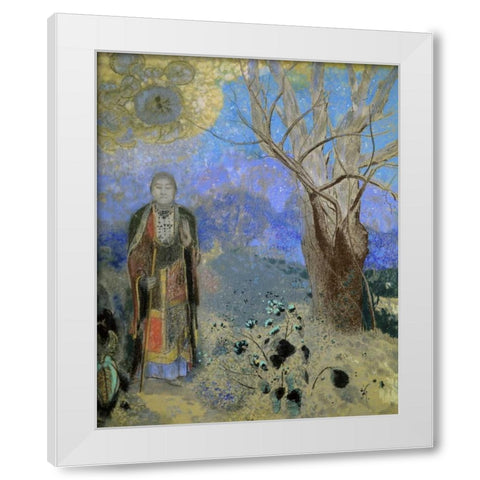 The Buddha White Modern Wood Framed Art Print by Redon, Odilion