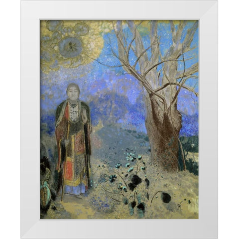 The Buddha White Modern Wood Framed Art Print by Redon, Odilion