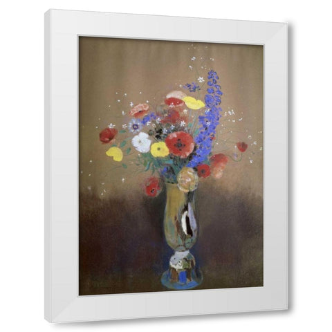 Vase of Flowers from a Field White Modern Wood Framed Art Print by Redon, Odilion