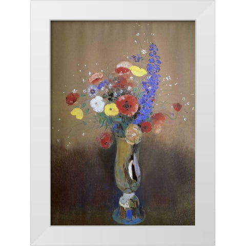 Vase of Flowers from a Field White Modern Wood Framed Art Print by Redon, Odilion