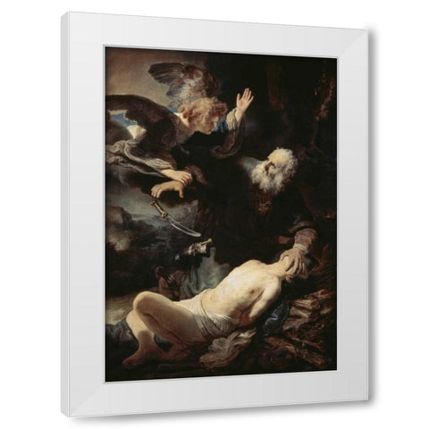 Abrahams Sacrifice White Modern Wood Framed Art Print by Van Rijn, Rembrandt