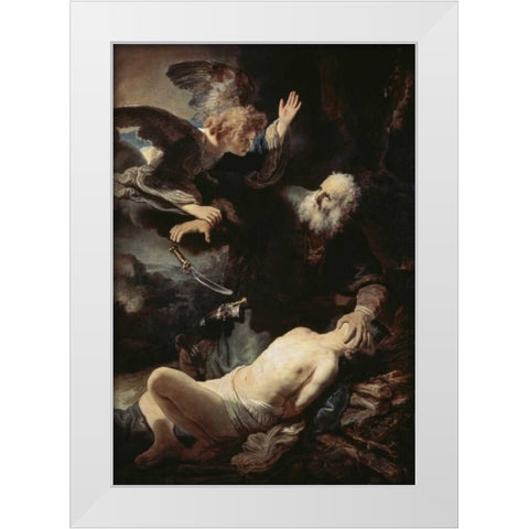 Abrahams Sacrifice White Modern Wood Framed Art Print by Van Rijn, Rembrandt