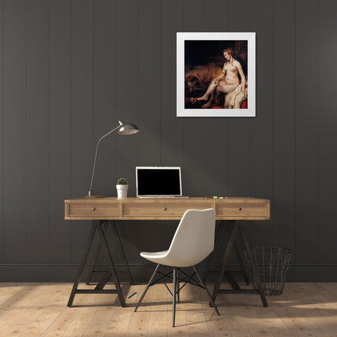 Bathsheba at Her Bath White Modern Wood Framed Art Print by Rembrandt Van Rijn,