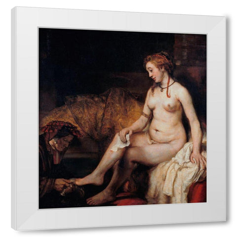 Bathsheba at Her Bath White Modern Wood Framed Art Print by Rembrandt Van Rijn,