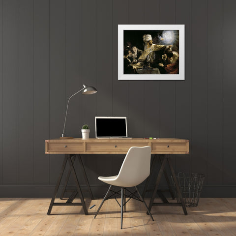 Belshazzars Feast White Modern Wood Framed Art Print by Rembrandt Van Rijn,