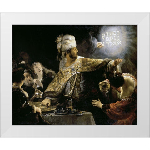 Belshazzars Feast White Modern Wood Framed Art Print by Rembrandt Van Rijn,