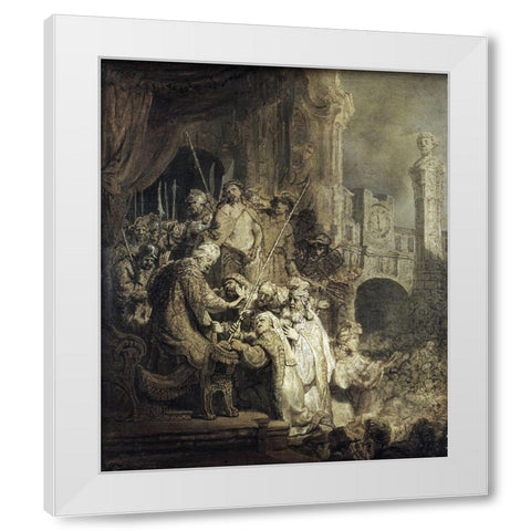 Christ Presented To The People White Modern Wood Framed Art Print by Rembrandt Van Rijn,