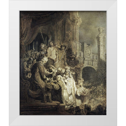 Christ Presented To The People White Modern Wood Framed Art Print by Rembrandt Van Rijn,