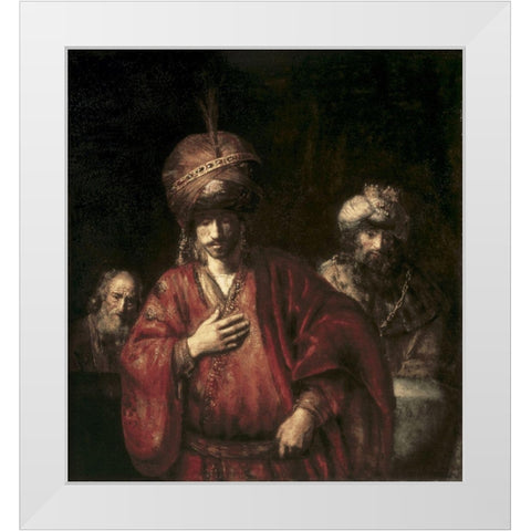 David and Uriah White Modern Wood Framed Art Print by Rembrandt Van Rijn,