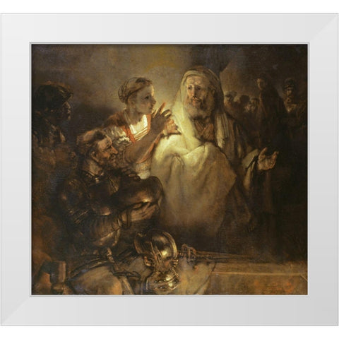 Denial of St Peter White Modern Wood Framed Art Print by Rembrandt Van Rijn,