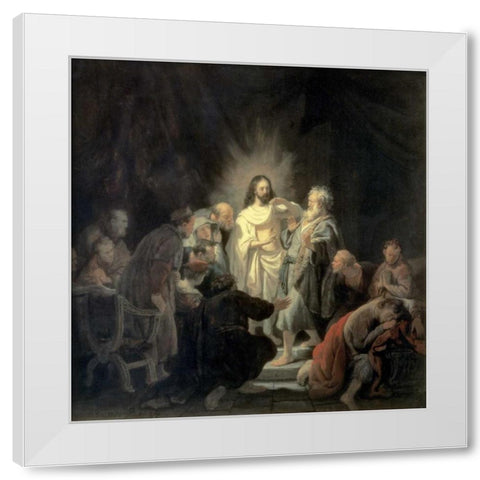 Disbelief of Apostle Thomas White Modern Wood Framed Art Print by Van Rijn, Rembrandt