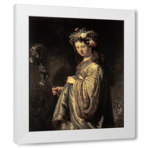 Saskia As Flora White Modern Wood Framed Art Print by Rembrandt Van Rijn,