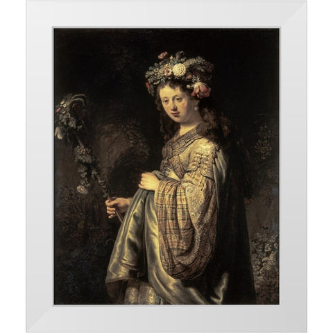 Saskia As Flora White Modern Wood Framed Art Print by Rembrandt Van Rijn,