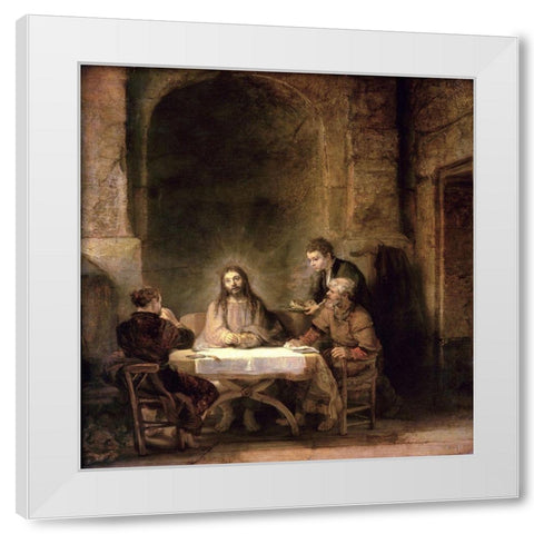 Supper at Emmaus White Modern Wood Framed Art Print by Rembrandt Van Rijn,
