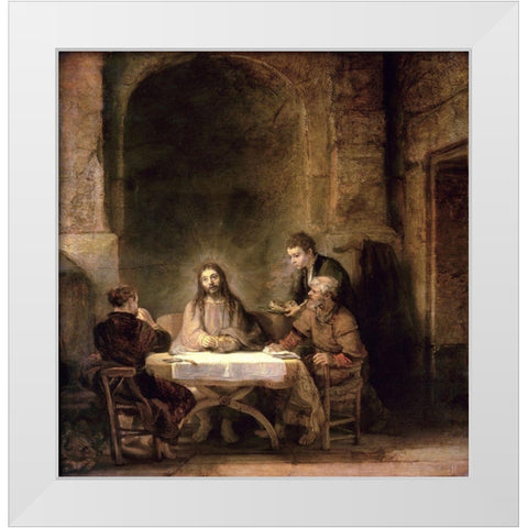 Supper at Emmaus White Modern Wood Framed Art Print by Rembrandt Van Rijn,