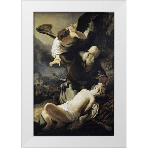The Sacrifice of Isaac White Modern Wood Framed Art Print by Rembrandt Van Rijn,