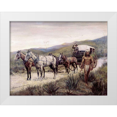 Halted Stagecoach White Modern Wood Framed Art Print by Remington, Frederic