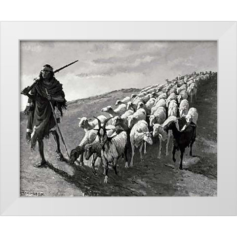 Navajo Sheepherder White Modern Wood Framed Art Print by Remington, Frederic