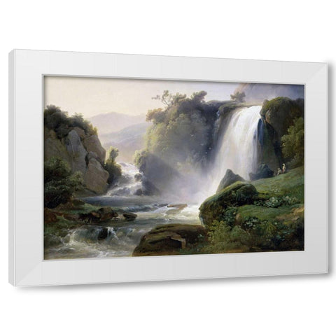 Tivoli Waterfall White Modern Wood Framed Art Print by Redmond, Jean Charles Joseph