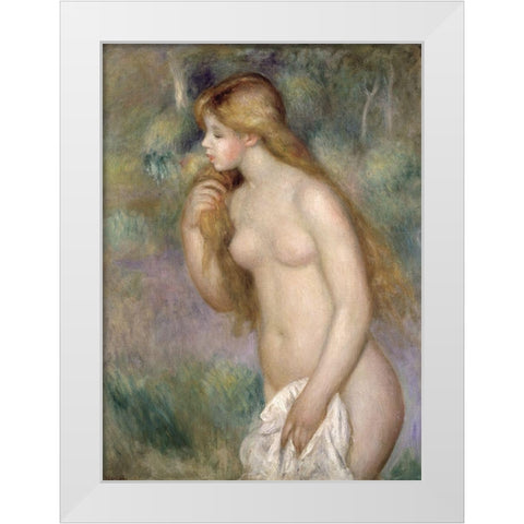 Baigneuse Debout White Modern Wood Framed Art Print by Renoir, Pierre-Auguste