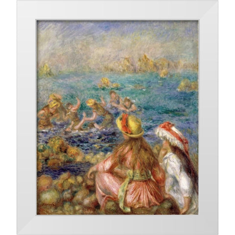 Bathers White Modern Wood Framed Art Print by Renoir, Pierre-Auguste