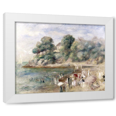 Beach at Pornic White Modern Wood Framed Art Print by Renoir, Pierre-Auguste