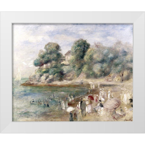 Beach at Pornic White Modern Wood Framed Art Print by Renoir, Pierre-Auguste