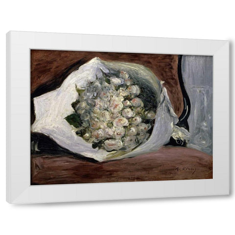 Bouquet in a Chair White Modern Wood Framed Art Print by Renoir, Pierre-Auguste
