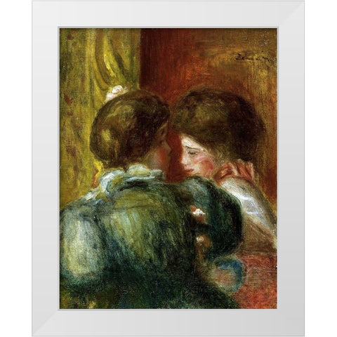 Deux Tetes de Femmes, or La Loge White Modern Wood Framed Art Print by Renoir, Pierre-Auguste