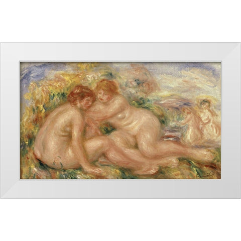 Four Bathers White Modern Wood Framed Art Print by Renoir, Pierre-Auguste