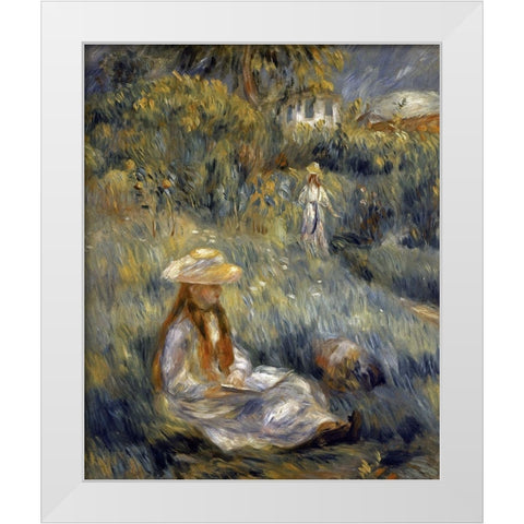 Garden at Mezy: Mademoiselle Manet White Modern Wood Framed Art Print by Renoir, Pierre-Auguste
