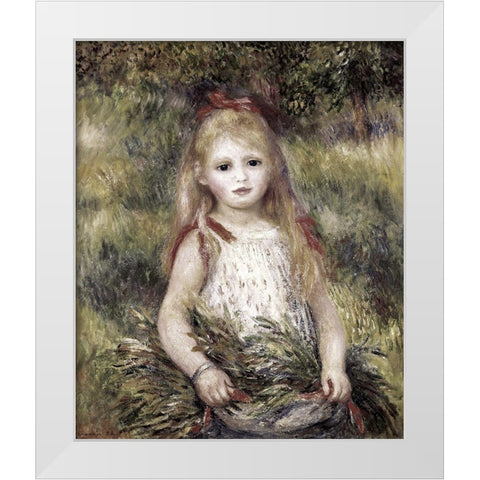 Girl with a Sheaf of Corn White Modern Wood Framed Art Print by Renoir, Pierre-Auguste