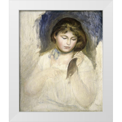 Head of Gabrielle White Modern Wood Framed Art Print by Renoir, Pierre-Auguste