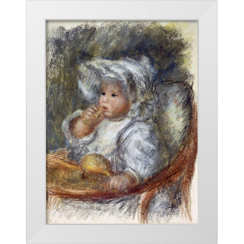 Jean Renoir in a Chair - The Child with a Biscuit White Modern Wood Framed Art Print by Renoir, Pierre-Auguste