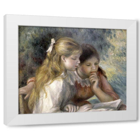 La Lecture White Modern Wood Framed Art Print by Renoir, Pierre-Auguste