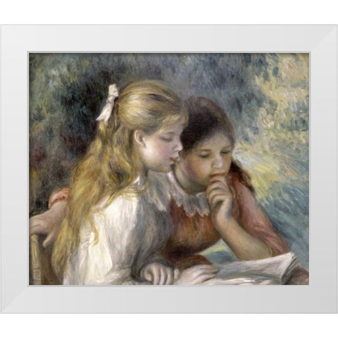 La Lecture White Modern Wood Framed Art Print by Renoir, Pierre-Auguste